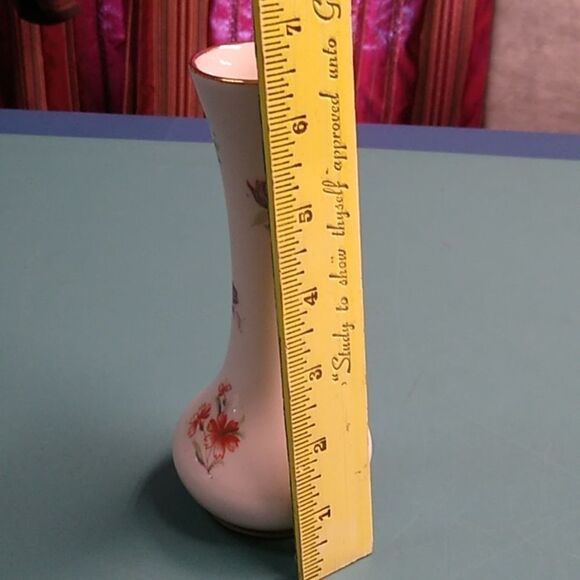 Vintage Holley Ross Wild Rose Floral White Vase with Gold Trim Accents - Picture 5 of 6